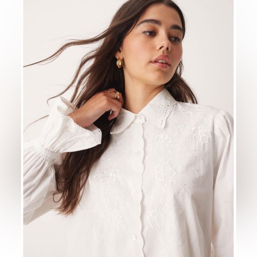 Miss Selfridge NWT Women's Natural Embroidered Poplin Shirt Dress 4 Cottagecore - Picture 2 of 14